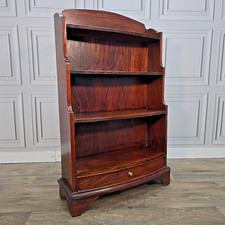 Vintage Waterfall Bookcase - Mahogany Solid Wood – Bow Front Shelves & Drawer