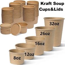 D MART Kraft Brown Soup Cups & Lids Takeaway Ice Cream Containers Disposable Pot