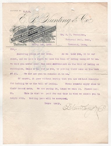 1896 hunting letterhead - 1896,