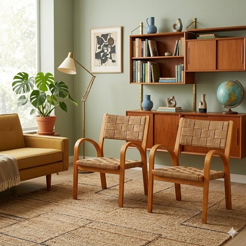 Pair vintage armchair - pair, beech