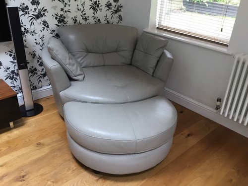 Dfs grey leather swivel cuddle - leather,
