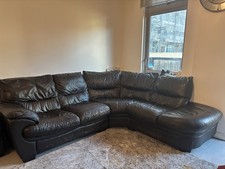 DFS Brown Leather Corner Sofa With Footstool