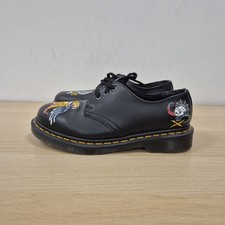 Dr Martens 1461 Souvenir Eagle Skull Pirate Black Smooth Leather Shoes Sz Uk 6