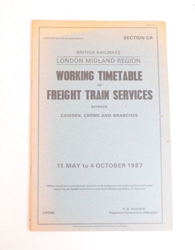 Railway working timetable - timetable, br