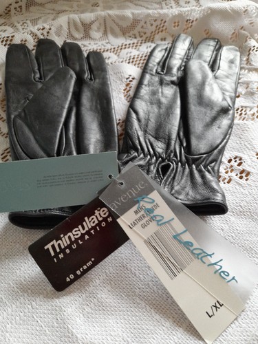 Black leather gloves - , mens