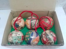 Vintage Paper Mache Christmas Tree Baubles Box Of 6 (I)