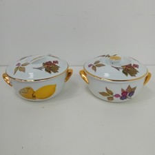 Royal Worcester Eversham Pots with Lids White Gold Fruit Pattern WRDC-EP