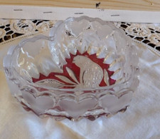 Vintage Hofbauer Byrdes Red Bird Crystal Heart Shaped bowl