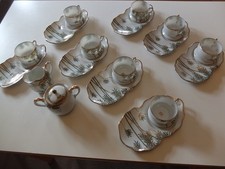 Vintage Japanese Kutani Eggshell Porcelain Cups and Saucers/Snack Trays