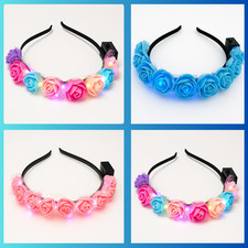 LED Flower Crown Headband Women Girls – Light Up Rose Festival Rave Party Access