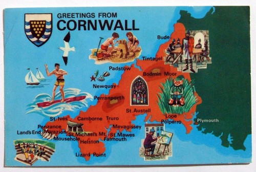 Map postcard cornwall - map,