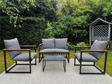 Outdoor Garden Sofa Set Couch Chairs Table 4 Seater Furniture Grey Black Porto