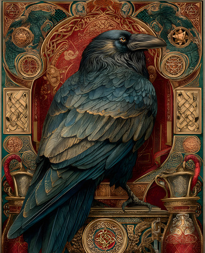 Black raven carved chair - black,