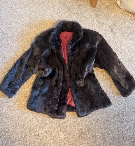 Black real rabbit fur coat - black,