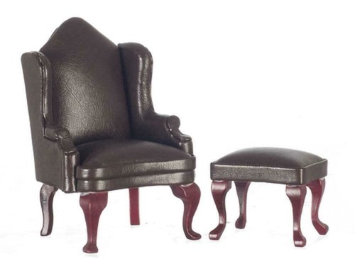 Dolls house brown leather wing - brown,