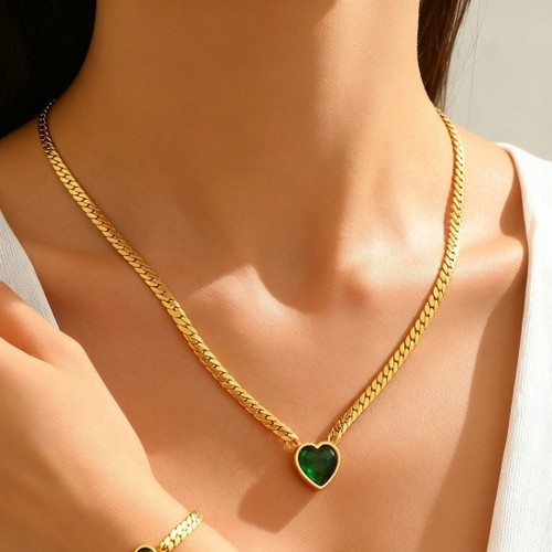 Green rhinestone heart gold - heart,