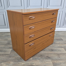 Retro Vintage Mid Century Schreiber Chest of Drawers – 4 Drawer Teak Effect MCM