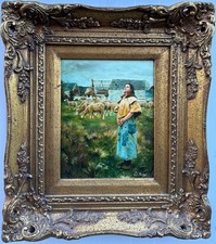 Oil Painting (20th Century) : 'Sheep Grazing', signed oil on panel