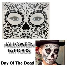 Halloween Tattoos Day Of The Dead Temporary Face Tattoo Fancy Dress Costume