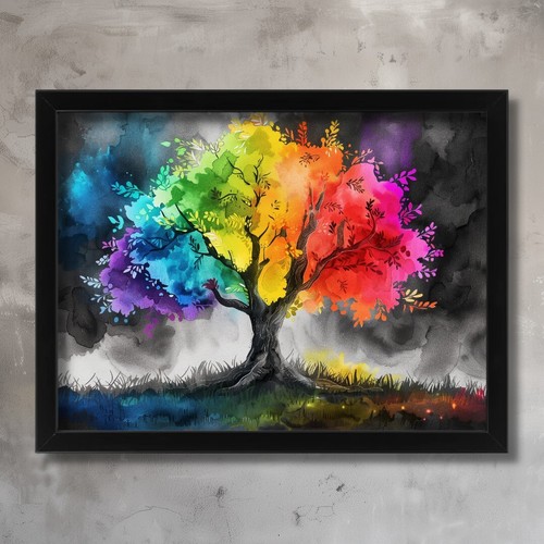 Colourful tree life wall - colourful,
