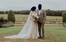 Maggie Sottero Illusion Lace Wedding Dress with Pearl Veil Size 8 UK