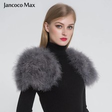 Genuine Ostrich Feather Bolero Shrug Wedding Shawl Winter Warm Bridal Cap G1
