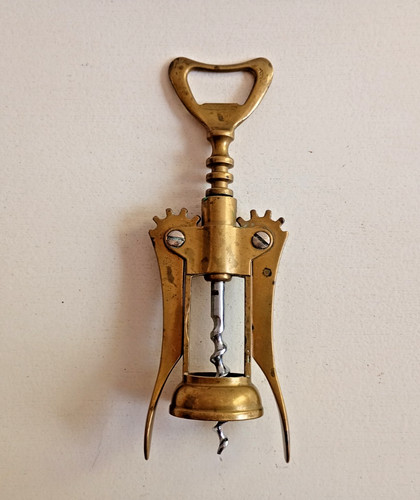 Vintage brass lever corkscrew - vintage,