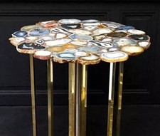 12" Multi Stone Round Agate Coffee Table Exclusive Furniture Modern Arts Decors