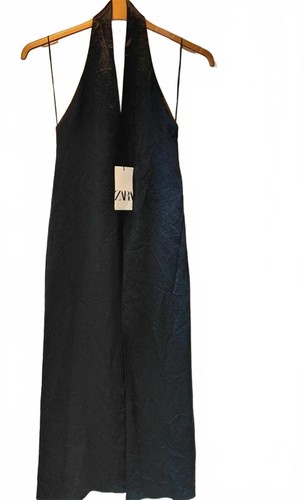 Zara navy halter neck dress - neck,