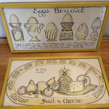Vintage Pair of Jacque 1967 Hand Painted Kitchen Art. Eggs Benedict & Cheese