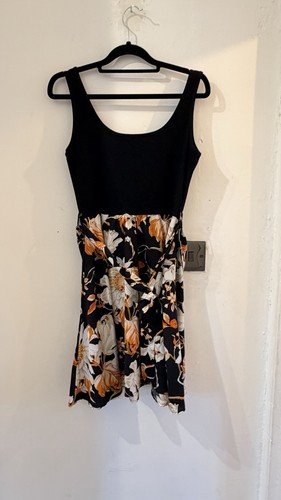 Shein black floral dress rib - -,
