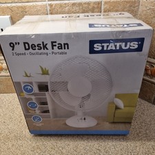 Status Portable 9" Air Cooling Desk Fan With 2 Speed Setting, Oscillating, White