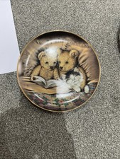 Franklin Mint Heirloom Teddy Bear Plate Bedtime Story Sue Willis 22 Carat Gold