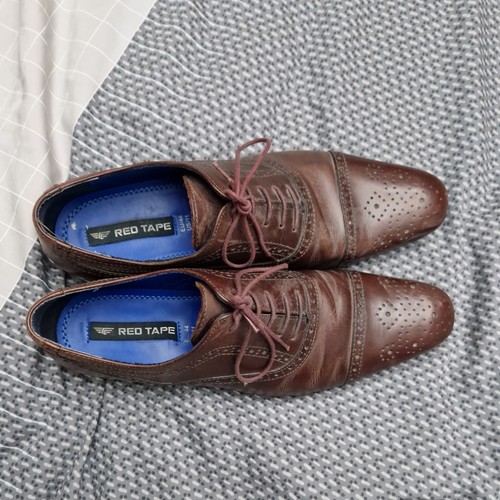 Red tape leather brogue shoes - tape,