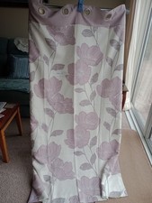 "DUNELM" Cream & pink flower curtains, ring tops, 117 x182 cms. 46 x 72" lined
