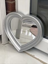Portable Silver Heart Shaped Wall Hanging/Mounted Mirror 31cm H x 33cm L