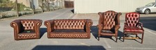 Leather Chesterfield Suite & Chair - Missing Cushions 