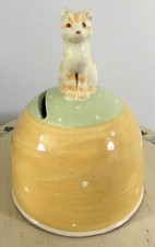 Ginger Tabby Cat Kitten Money Box Hand Painted Glazed Ceramic Studio Pottery Dot