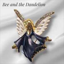 Blue Guardian Angel Brooch With Crystal Tipped Wings ~ Christmas Gift