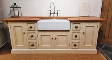 Painted Freestanding Kitchen / Utility Double Belfast Sink Unit - Solid Wood
