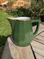 Immaculate Vintage Apilco Green & Gold Porcelain Milk Jug 9cm Bistro Ware France