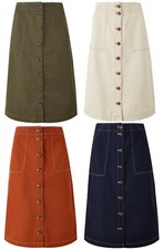 Ex M&S MARKS SPENCER Button-Through A-Line Cotton Skirt. 4 Colours. Sizes 6-24