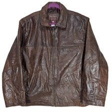 Harry Brown XL Brown Cowhide Leather Jacket Vintage Distressed Cafe Racer Biker