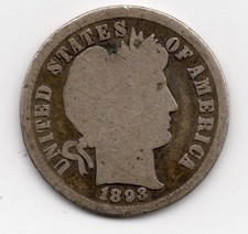 1893 Barber Dime, United States Silver Coin. Collectable Grade.