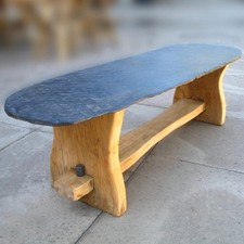 Rustic Wooden Bench with Slate