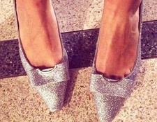 £229 LK BENNETT KAROL SILVER GLITTER Low Heels COURT Shoes  38 / 5 UK