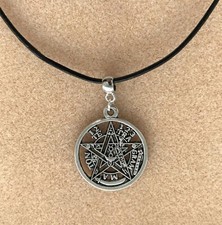 Tetragrammaton Pentagram Good Luck Amulet Pendant Black Leather Cord Necklace