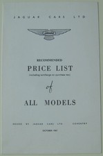 Jaguar Original UK Price List 1967 October E Type S Type 240 340 420 420G
