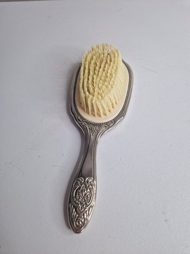 Vintage silver tone hair brush - tone,