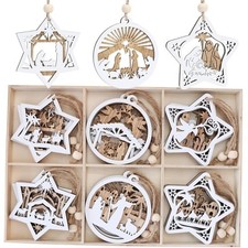 6/18x Wooden Nativity Scene Christmas Tree Ornaments Christian Family Decor Gift